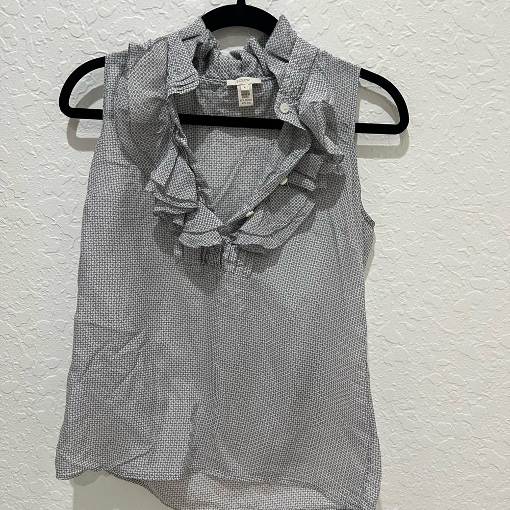 J. Crew Women's Black and White Ruffled Blouse